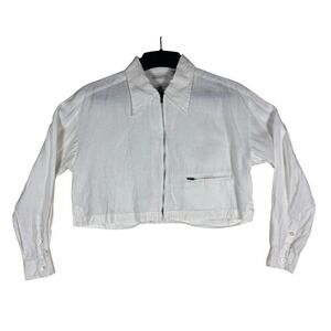 Banana Republic 100% Irish Linen Cropped Zip Up Jacket White Womens Small